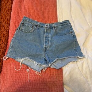 Levi's Light Blue Frayed Hem Jean Shorts